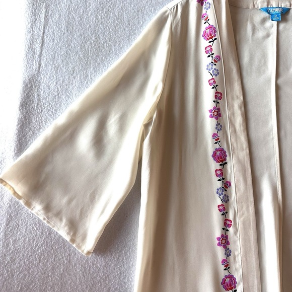 L'amour Nanette Lepore M Medium Ivory Pink Floral Fringe‎ Kimono Lei Aloha - Picture 3 of 11
